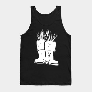 Paint Brush White Lineart Rain Boots Tank Top